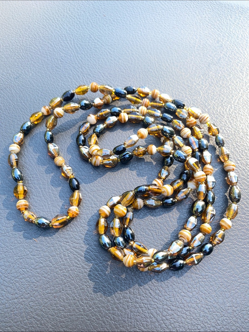 Artisan Amber and Black Glass Bead Necklace
